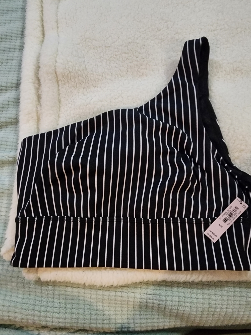 Victoria's Secret Black and White Striped One-Shoulder Crop Removal Padding